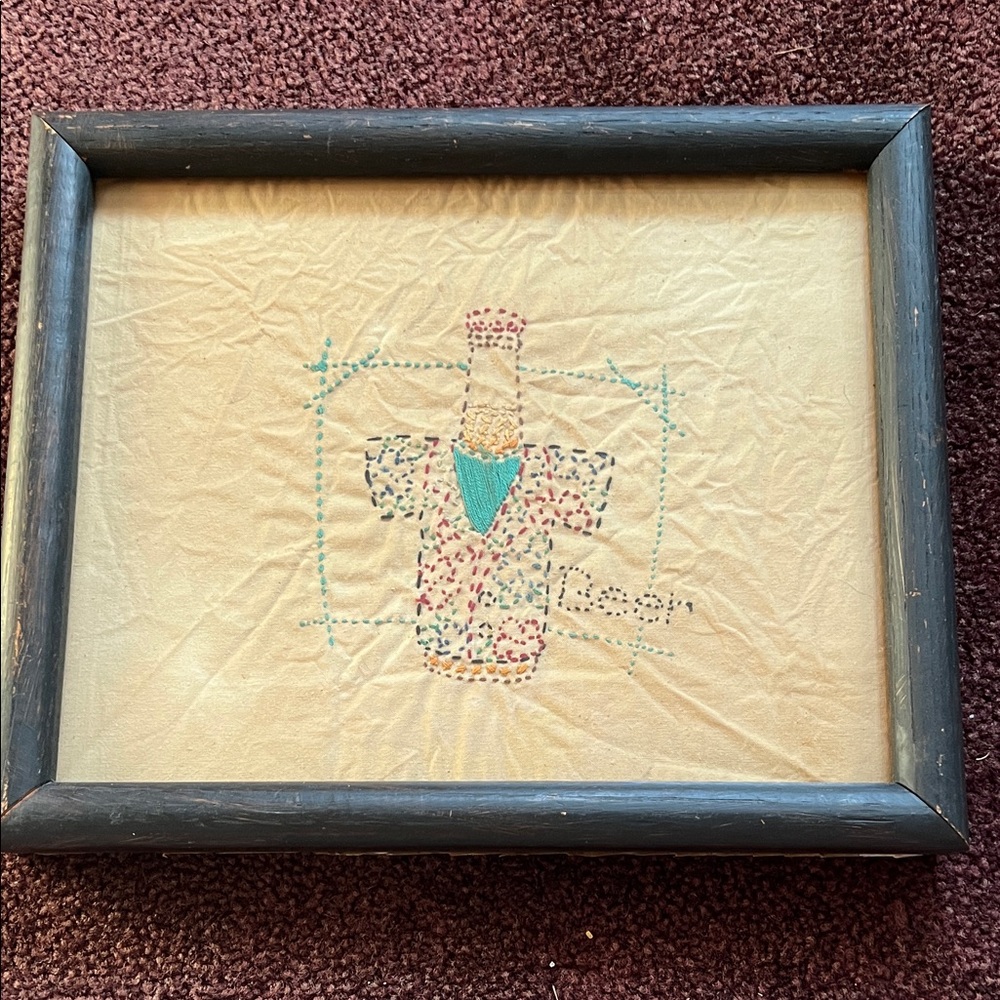 Framed Embroidered Art with Black Frame